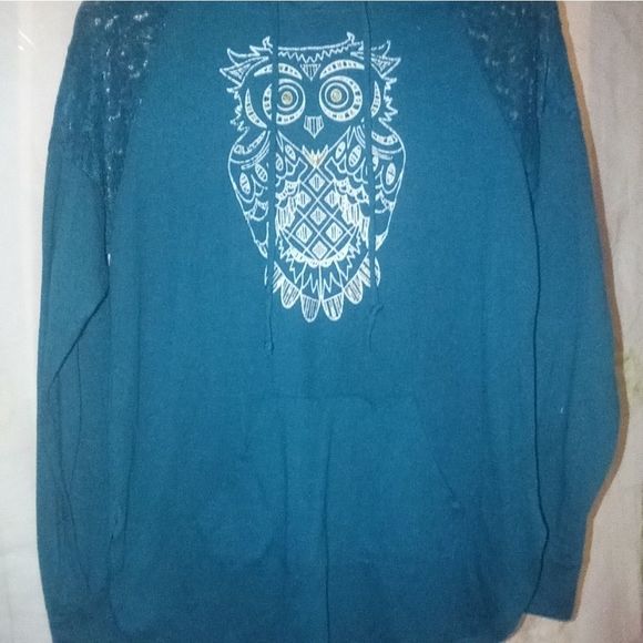 Ladies Long Sleeve Metallic Owl Hooded Top - Picture 3 of 8